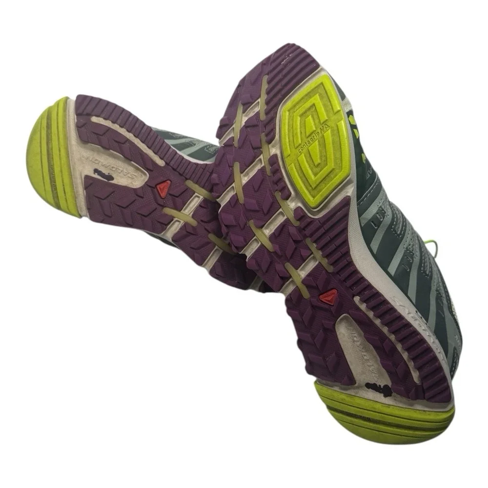🔥Salomon 🤑XR Mission Trail Running Hiking Shoes Green Purple Quicklace‎ 6.5 - Picture 7 of 9